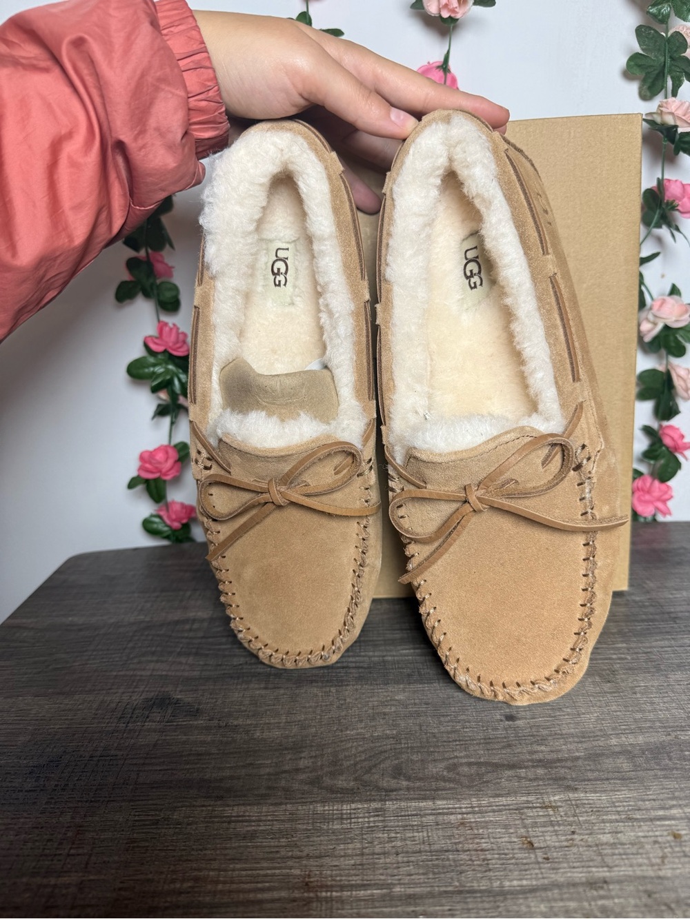 UGG Men’s Chestnut Suede Moccasin Slippers with Shearling Lining